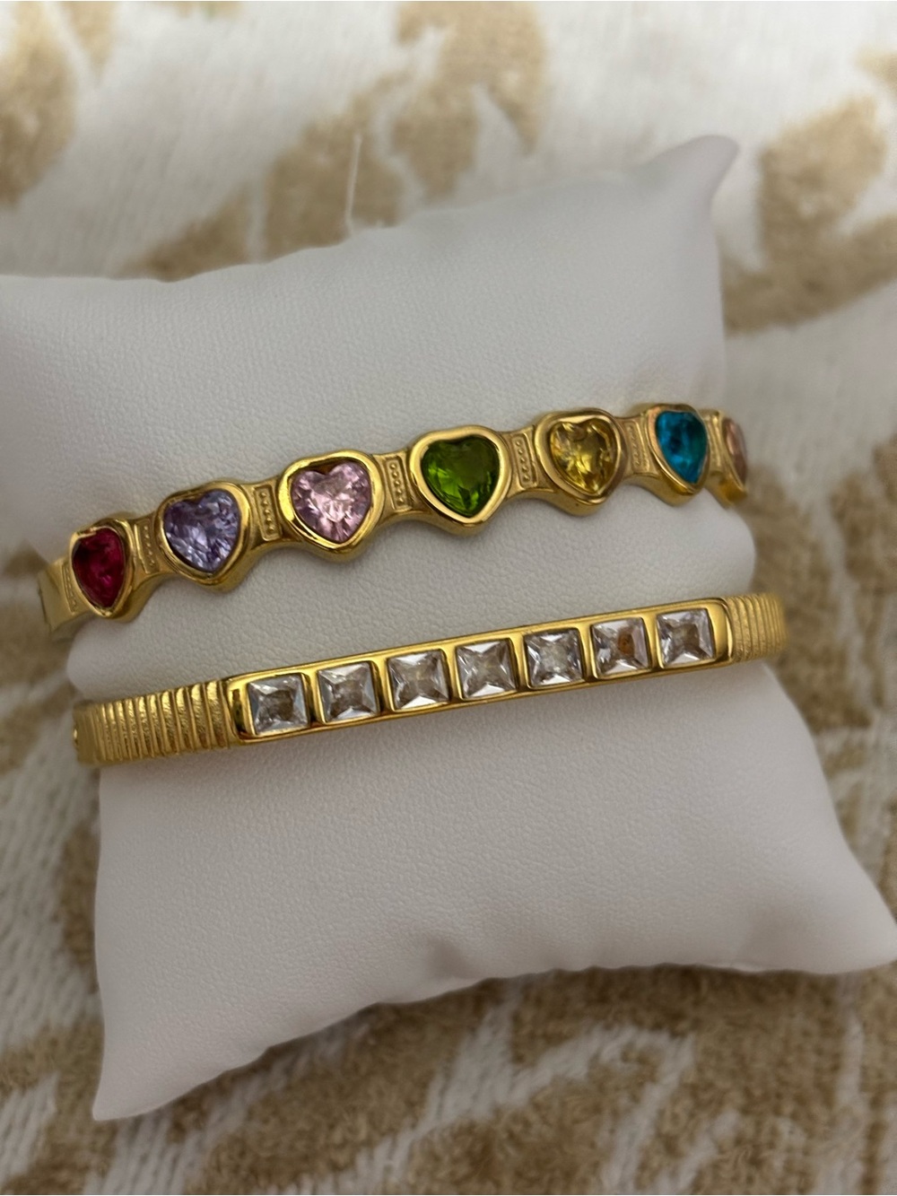 Gold-Tone Multicolor Heart Gemstone Bracelet set — Women Jewelry